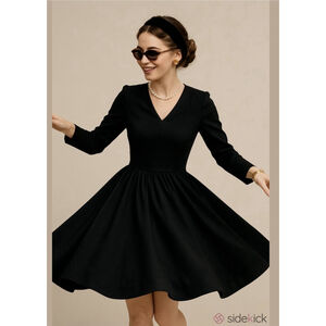 Women's EXPO VTG 90's Black Fit And Flare Midi Dress Minimalist VGUC Size 8